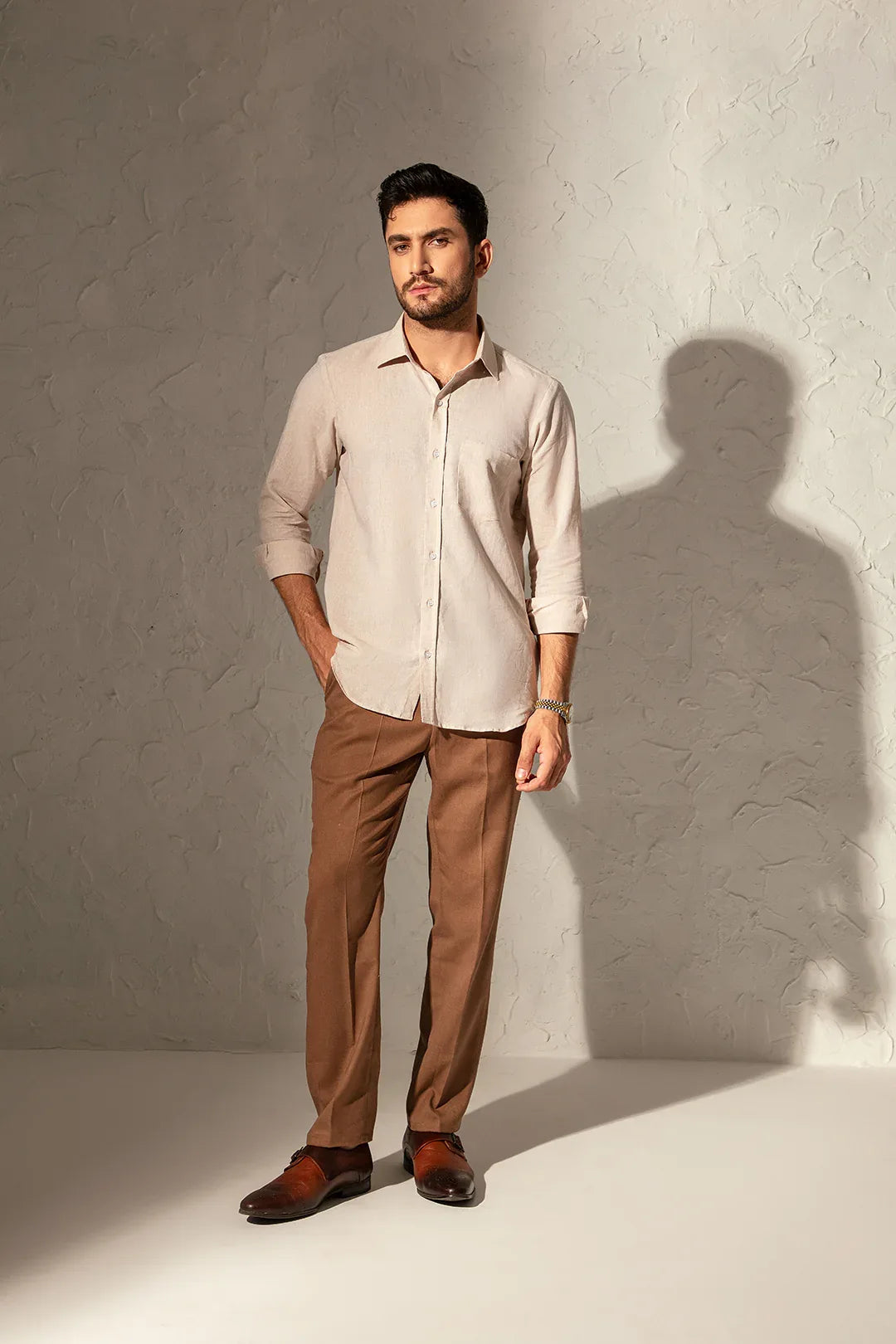 LINEN BEIGE DRESS SHIRT - Mensiox