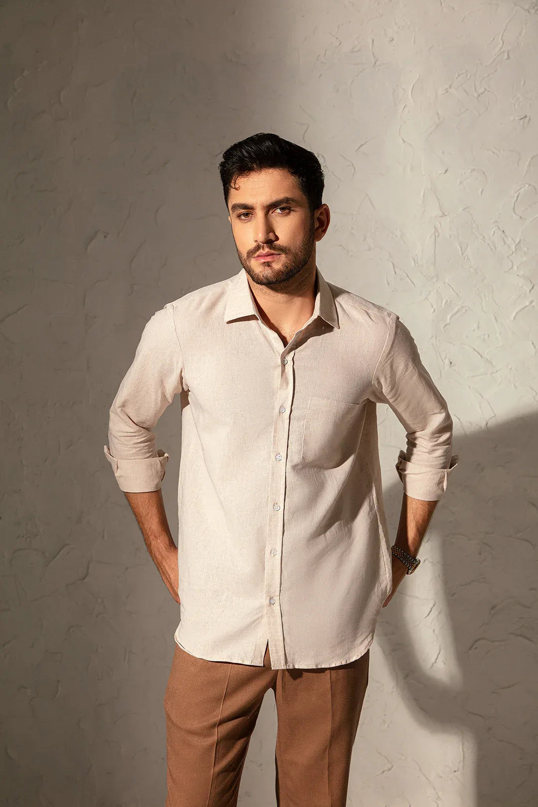 LINEN BEIGE DRESS SHIRT - Mensiox