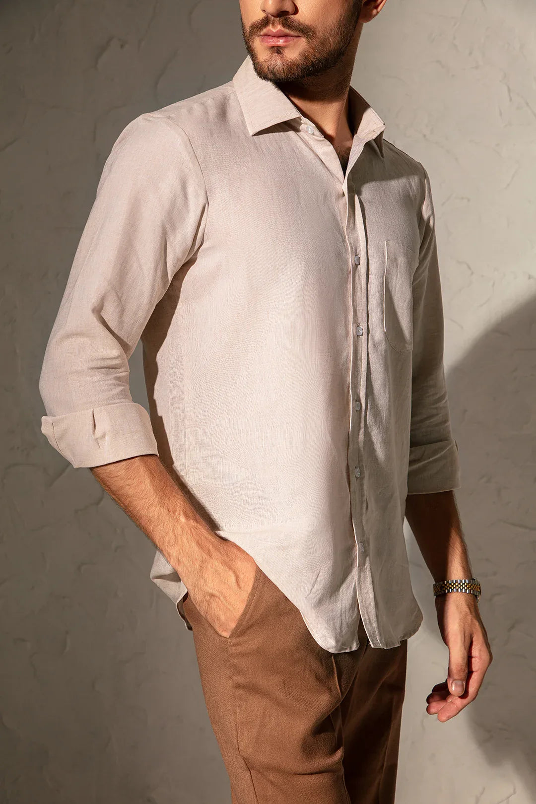LINEN BEIGE DRESS SHIRT - Mensiox