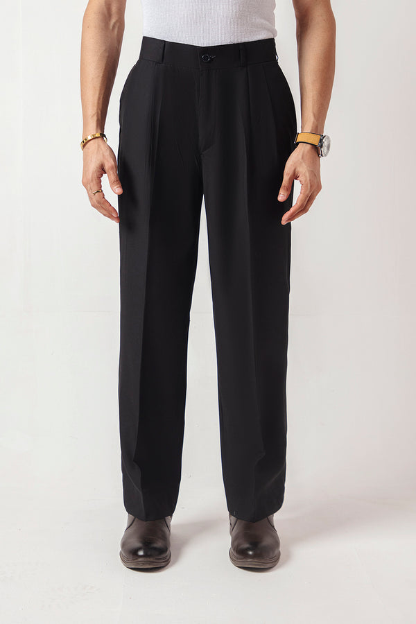 DOUBLE PLEATED KOREAN TROUSER - BLACK