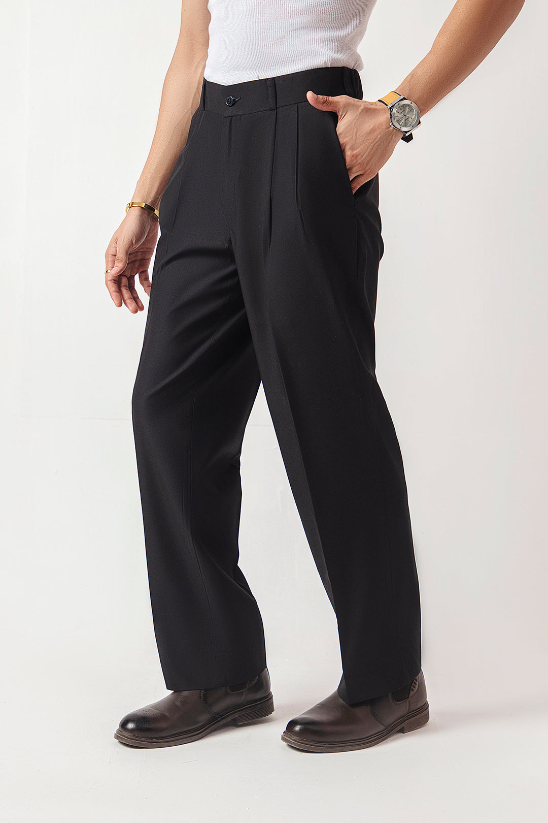 DOUBLE PLEATED KOREAN TROUSER - BLACK