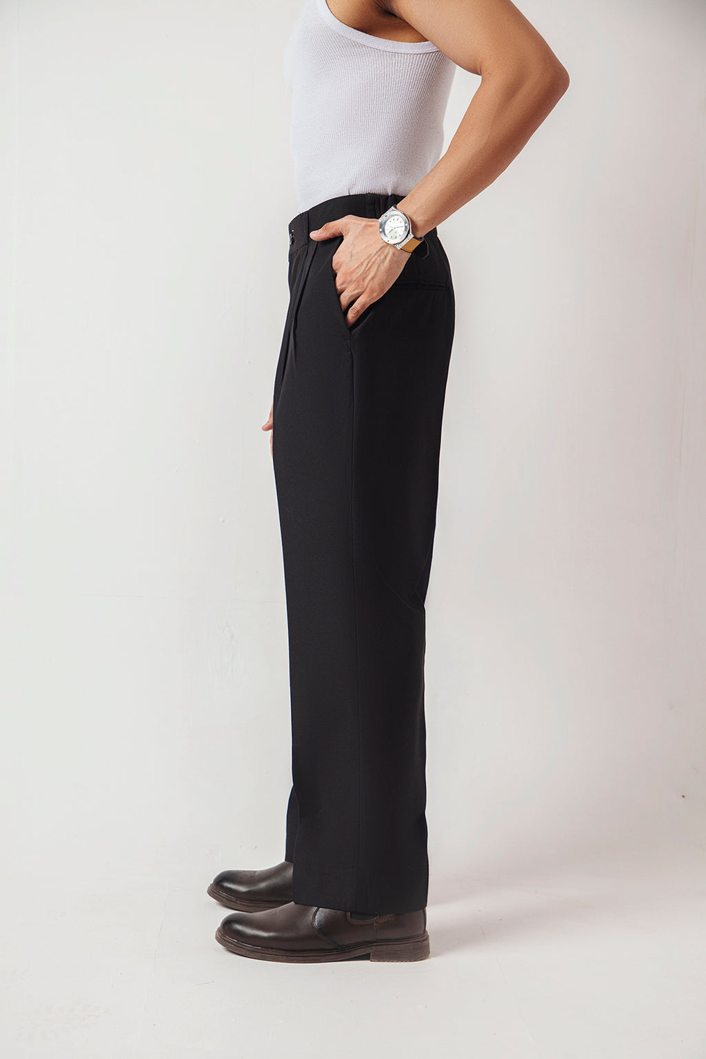 DOUBLE PLEATED KOREAN TROUSER - BLACK