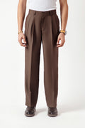 DOUBLE PLEATED KOREAN TROUSER-BROWN
