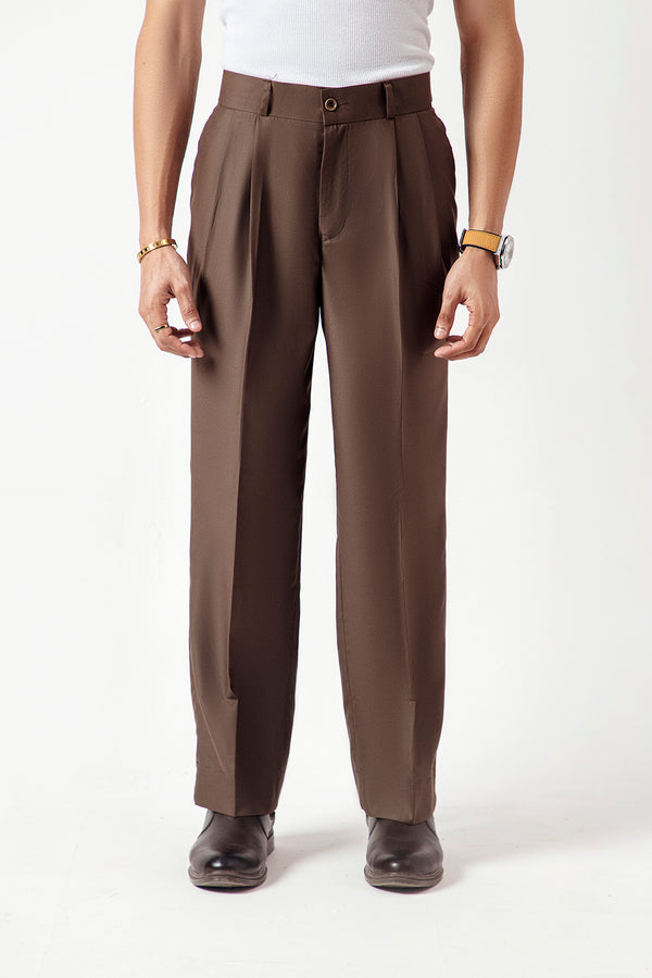 DOUBLE PLEATED KOREAN TROUSER-BROWN