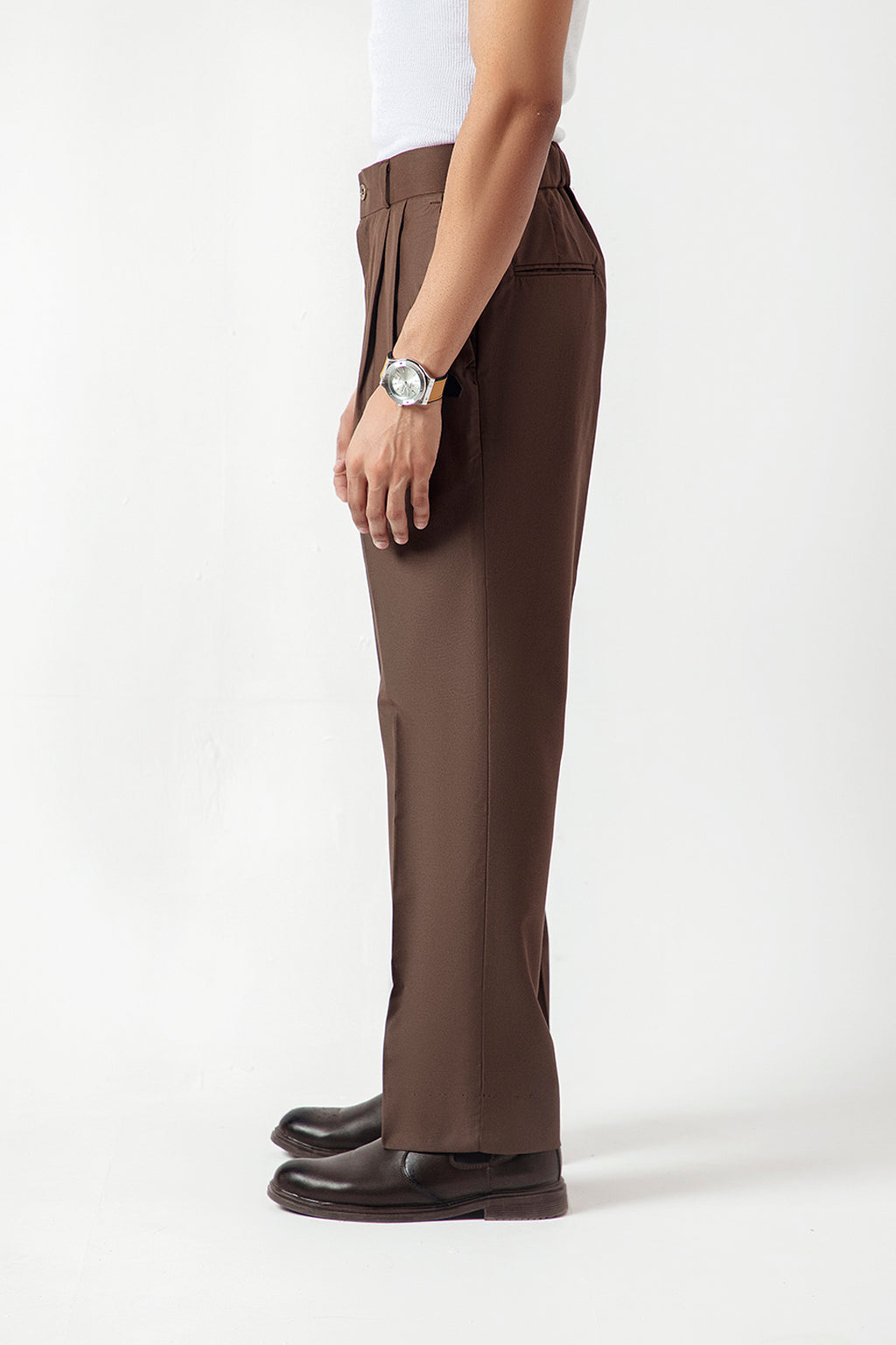 DOUBLE PLEATED KOREAN TROUSER-BROWN