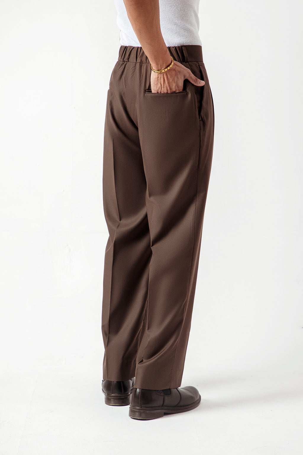 DOUBLE PLEATED KOREAN TROUSER-BROWN
