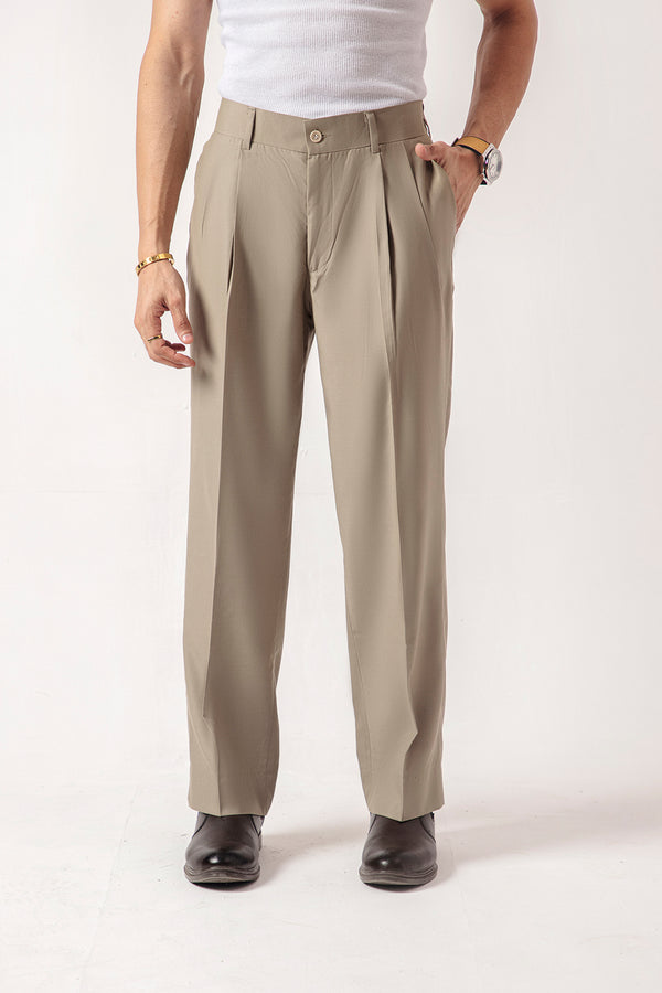 DOUBLE PLEATED KOREAN TROUSER - KHAKI