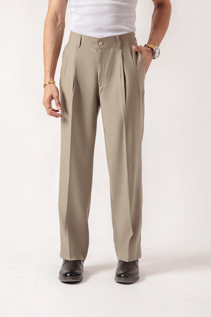 DOUBLE PLEATED KOREAN TROUSER - KHAKI