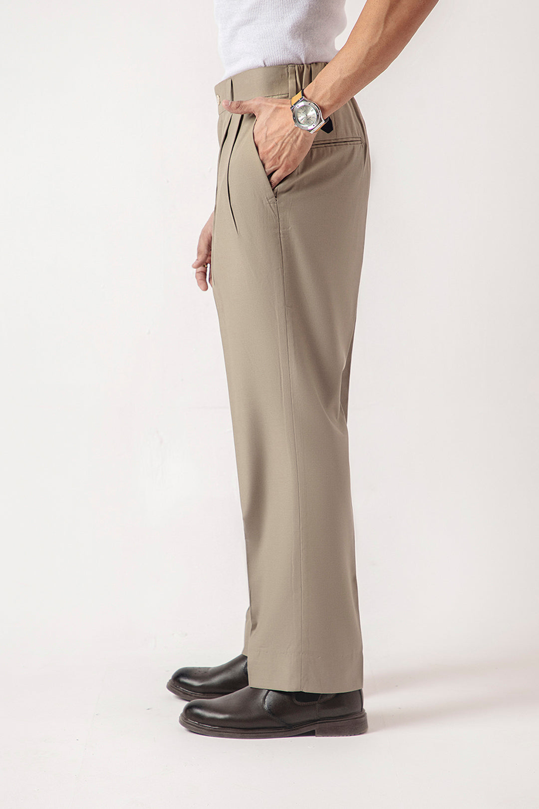 DOUBLE PLEATED KOREAN TROUSER - KHAKI