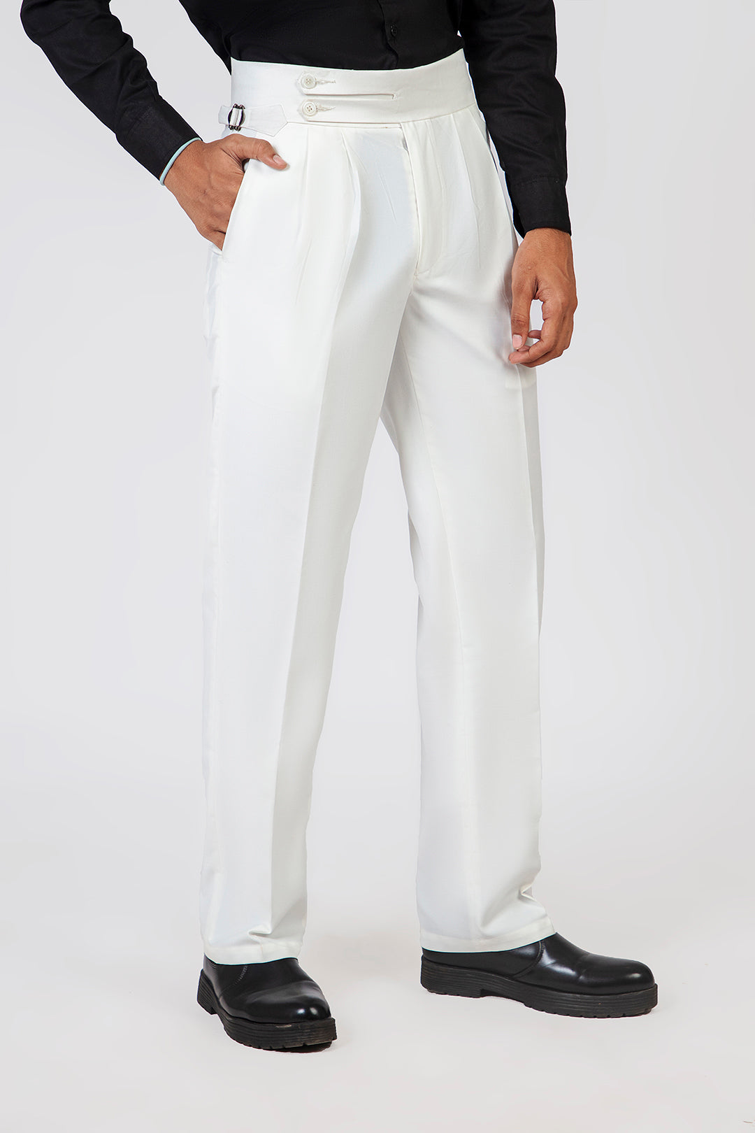 WHITE SPLIT TWO BUTTONED GURKHA PANT