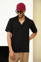 SOLID RESORT COLLAR SHORT SLEEVE SHIRT