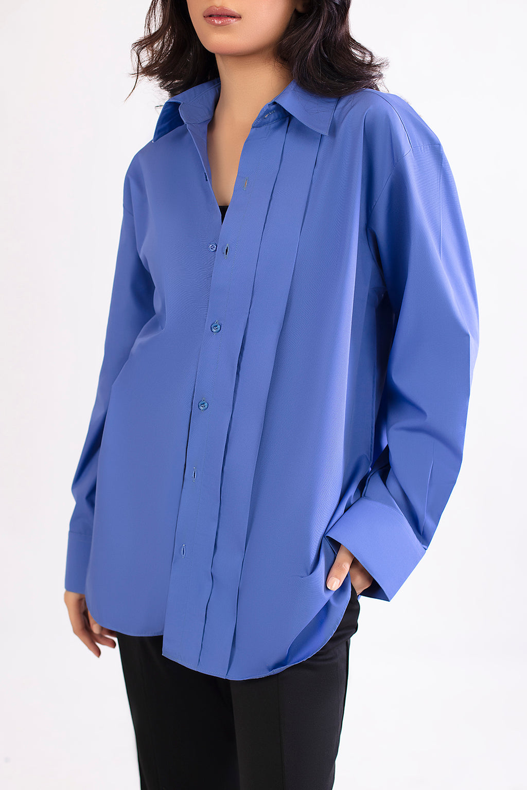 OVERSIZED POPLIN PLEATED LONG SLEEVE SHIRT