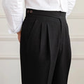BLACK High Waisted Double Pleated GURKHA PANT