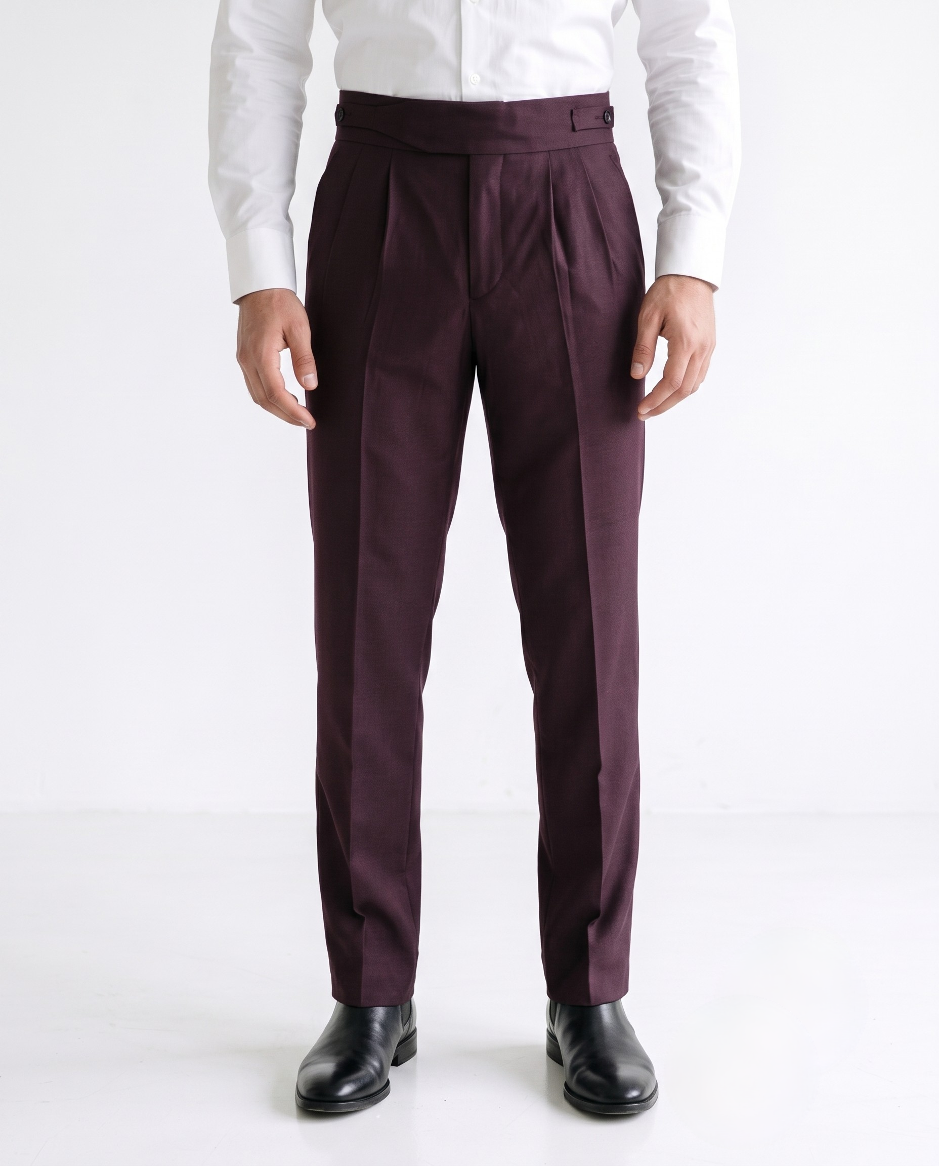 DEEP CLARET High Waisted Double Pleated  GURKHA PANT