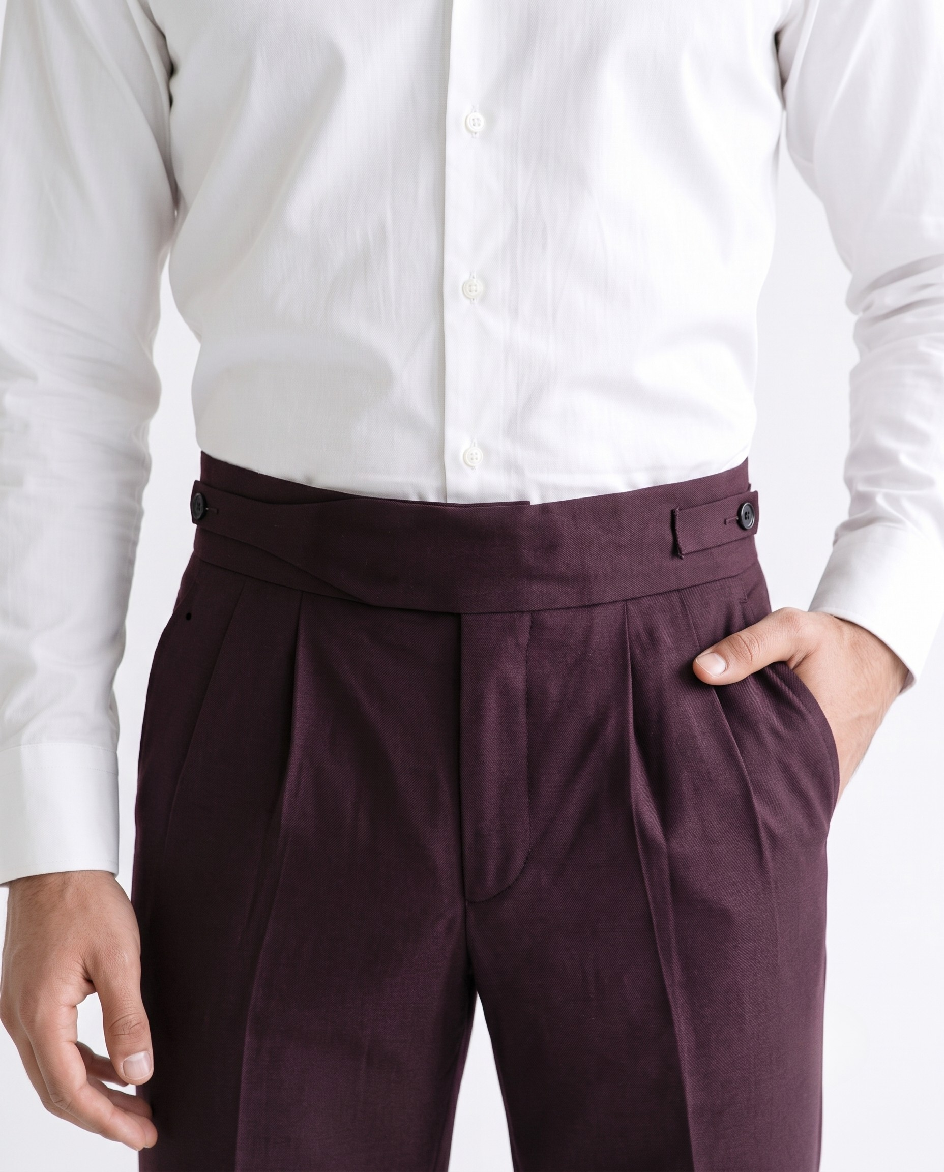 DEEP CLARET High Waisted Double Pleated  GURKHA PANT