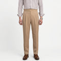 Beige High Waisted Double Pleated GURKHA PANT