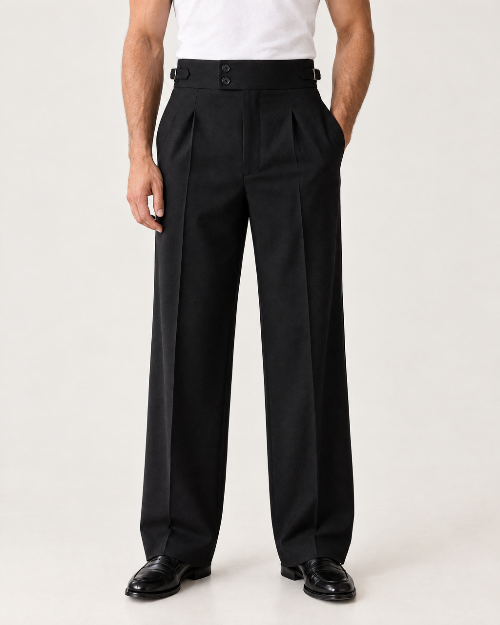 Black Gurkha Tuxedo Pants | High Waisted Double Pleated Wide Leg Formal Trousers