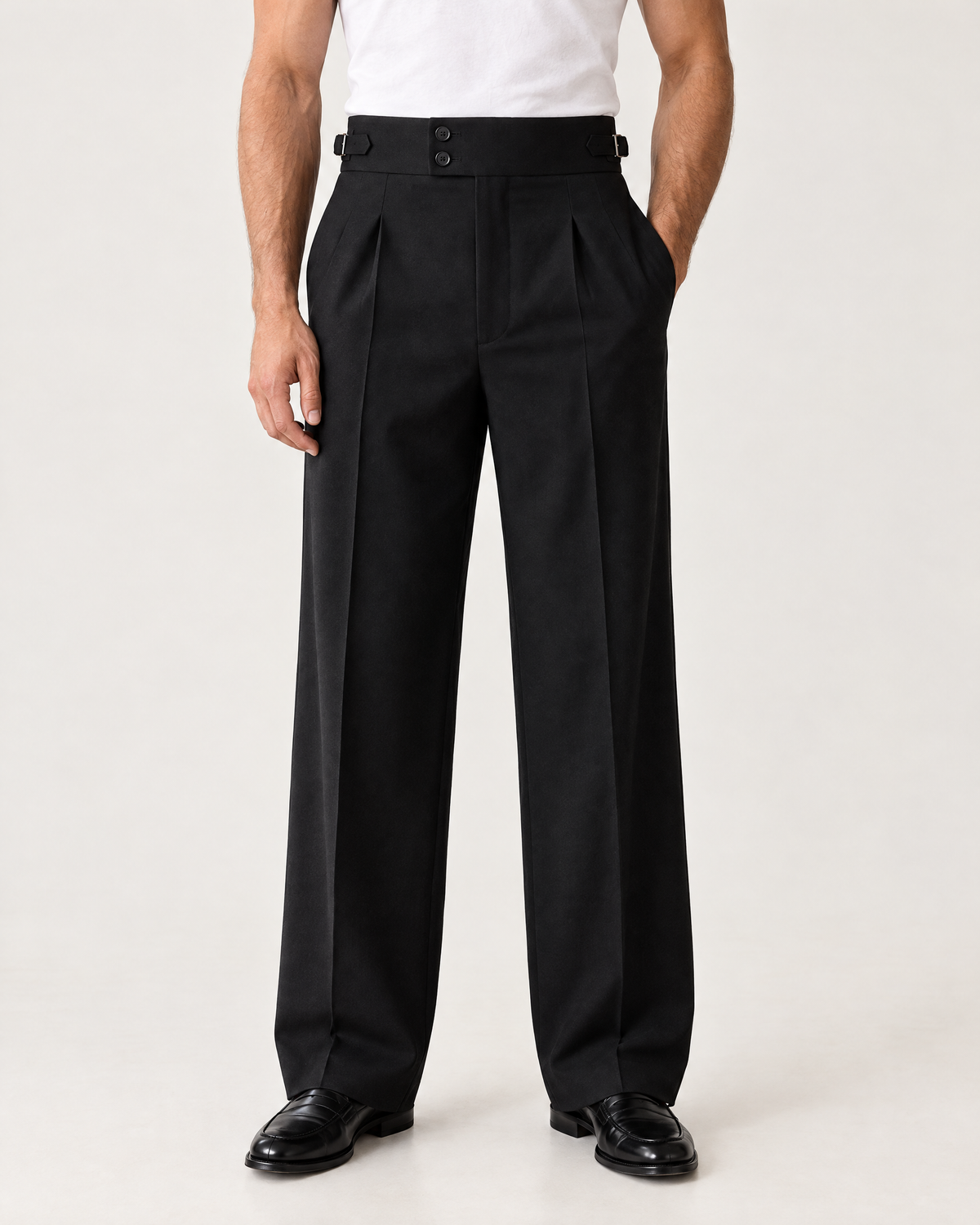 Black Gurkha Tuxedo Pants | High Waisted Double Pleated Wide Leg Formal Trousers