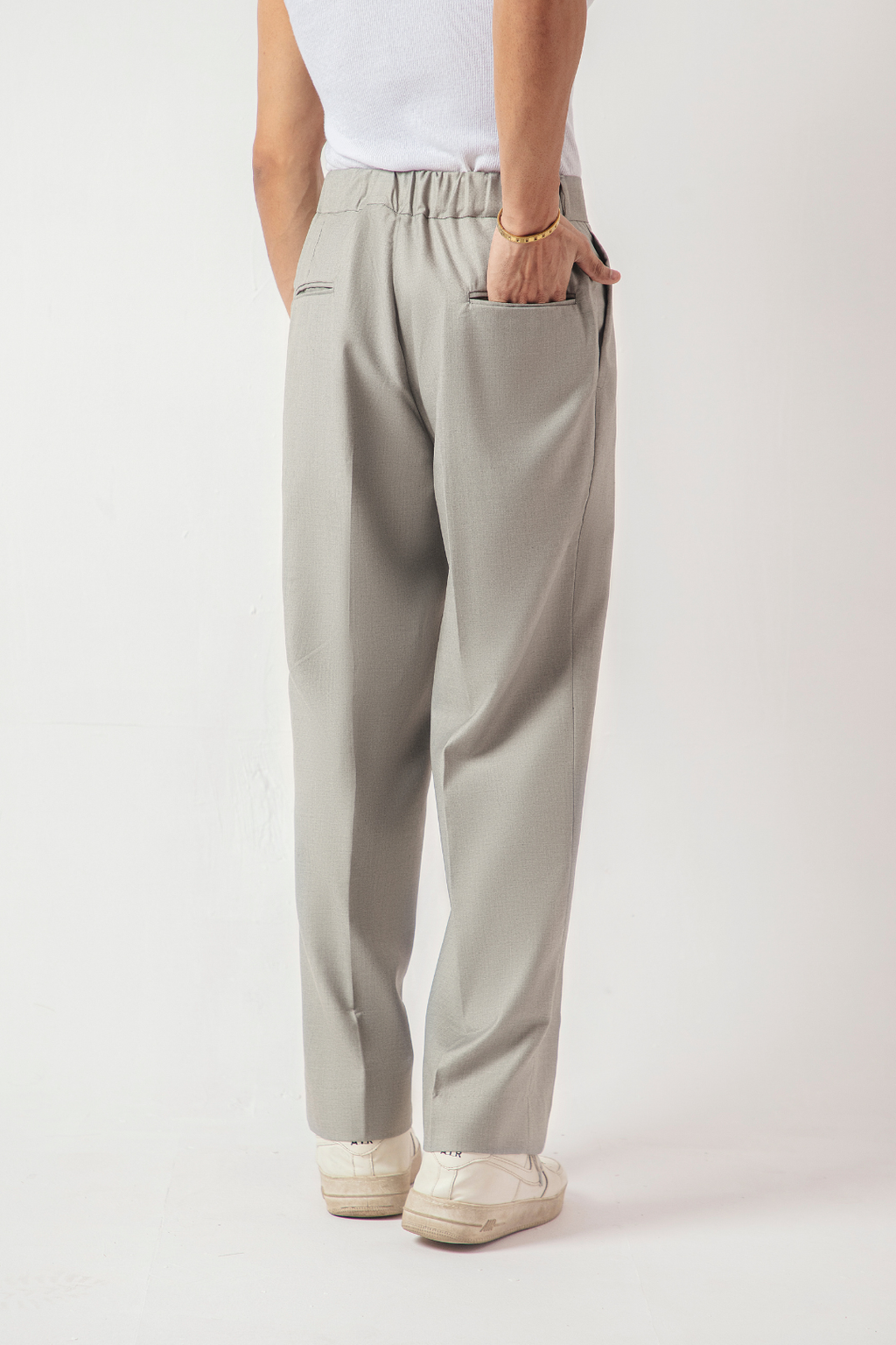 DOUBLE PLEATED KOREAN TROUSER - SAGE GREY