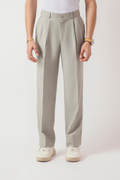 DOUBLE PLEATED KOREAN TROUSER - SAGE GREY