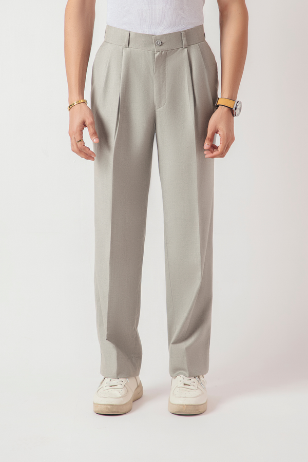 DOUBLE PLEATED KOREAN TROUSER - SAGE GREY