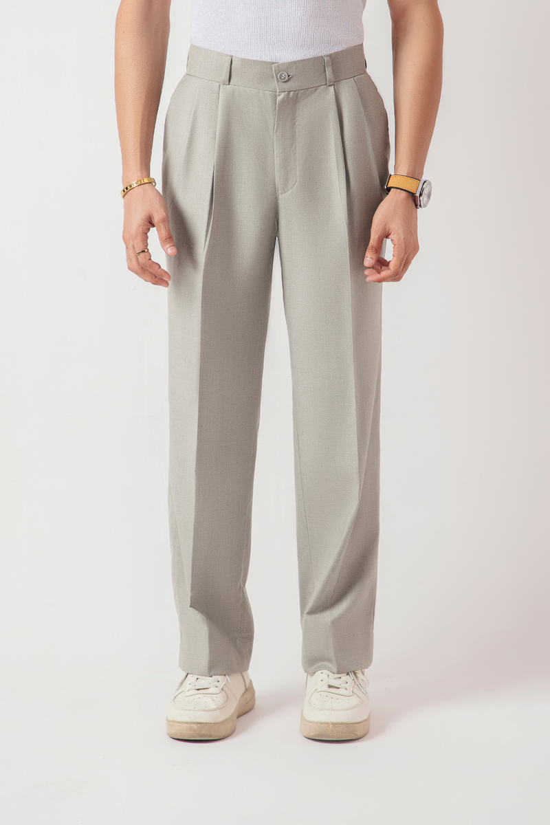 DOUBLE PLEATED KOREAN TROUSER - SAGE GREY