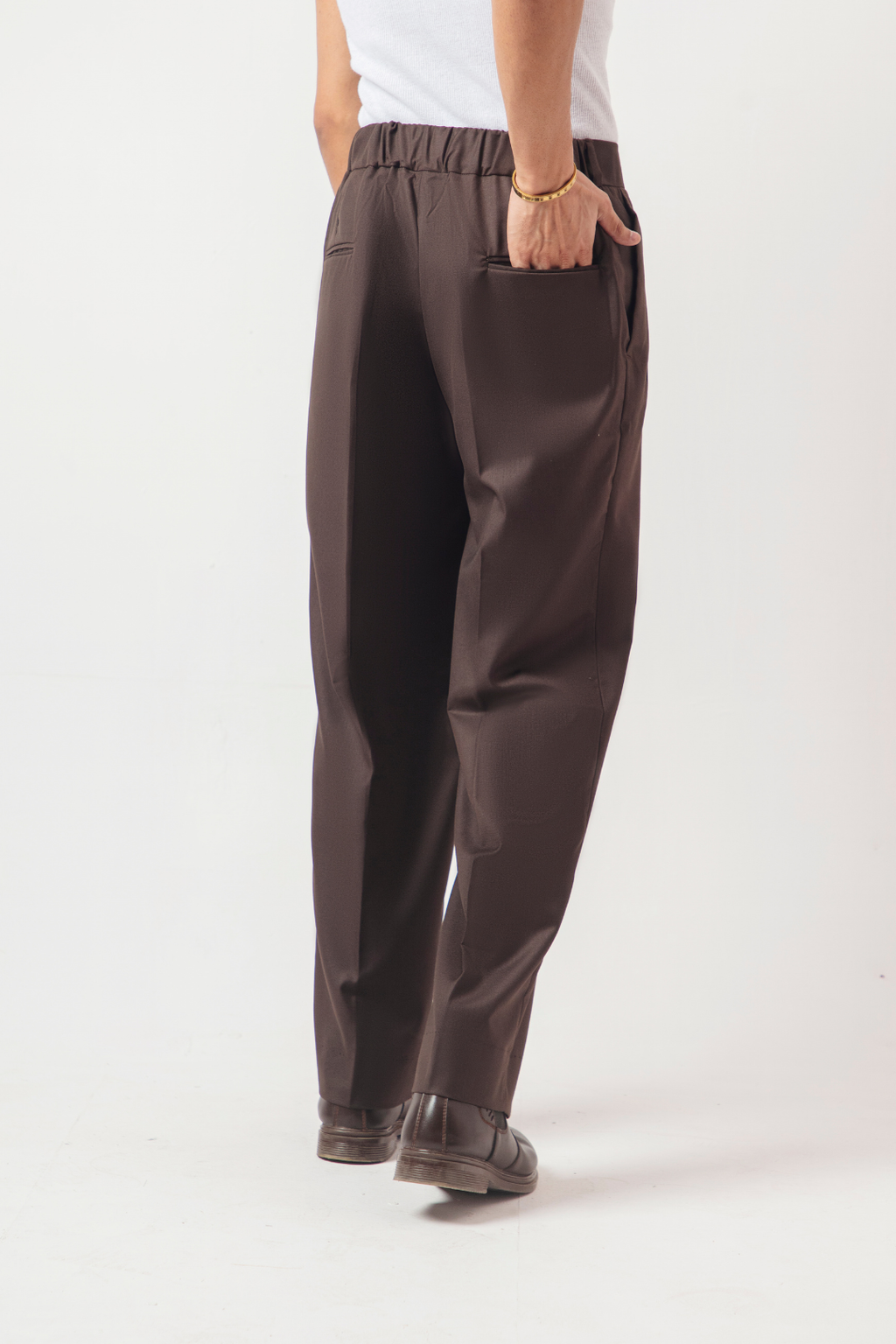 DOUBLE PLEATED KOREAN TROUSER - DARK BROWN