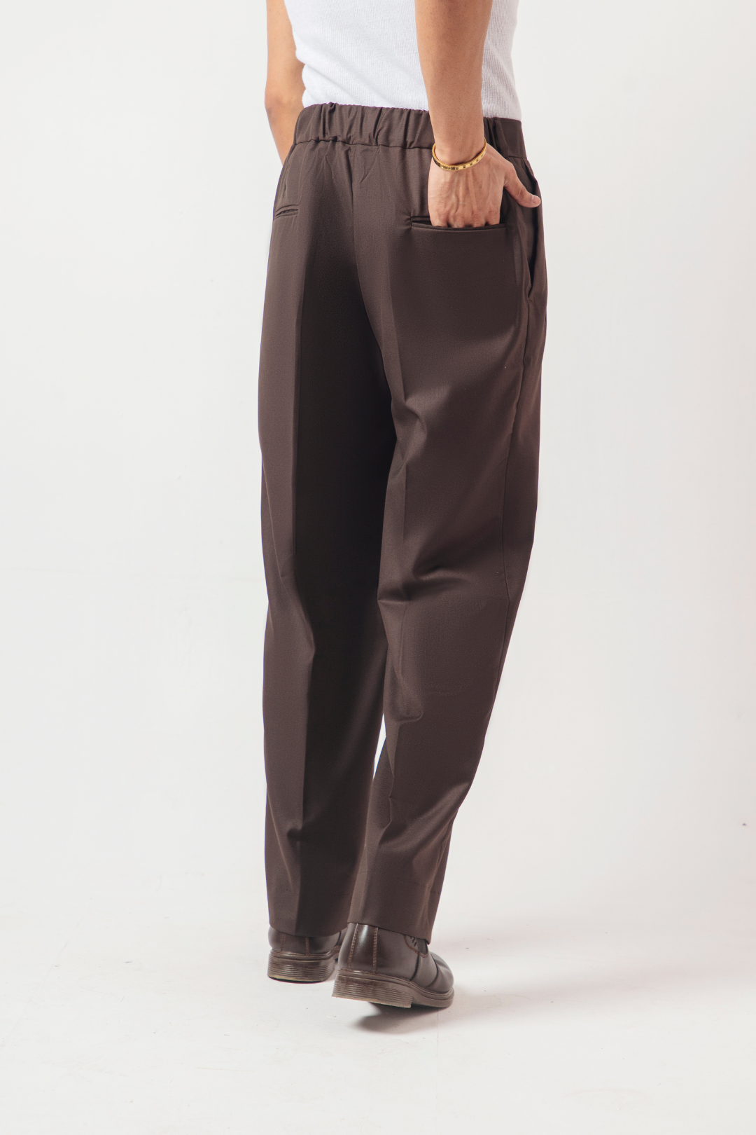 DOUBLE PLEATED KOREAN TROUSER - DARK BROWN