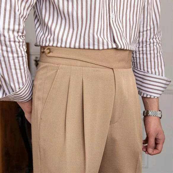 Beige High Waisted Double Pleated GURKHA PANT