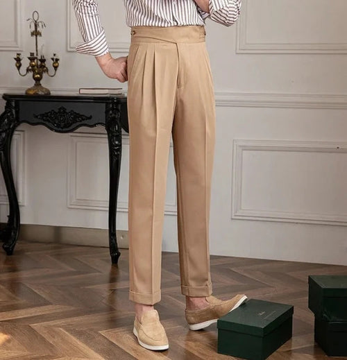 Beige High Waisted Double Pleated GURKHA PANT