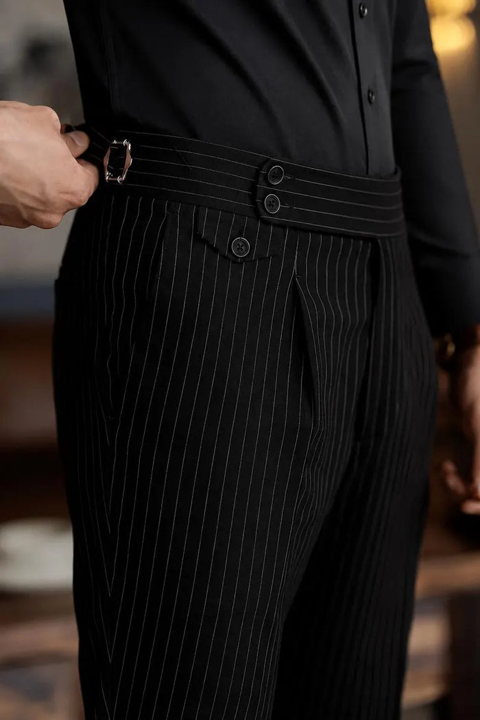 black pinstriped gurkha pant