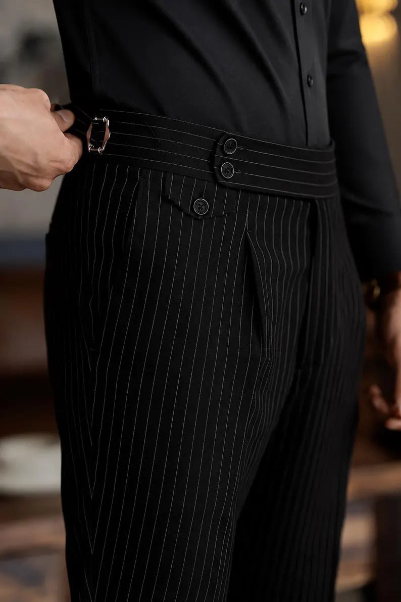 black pinstriped gurkha pant