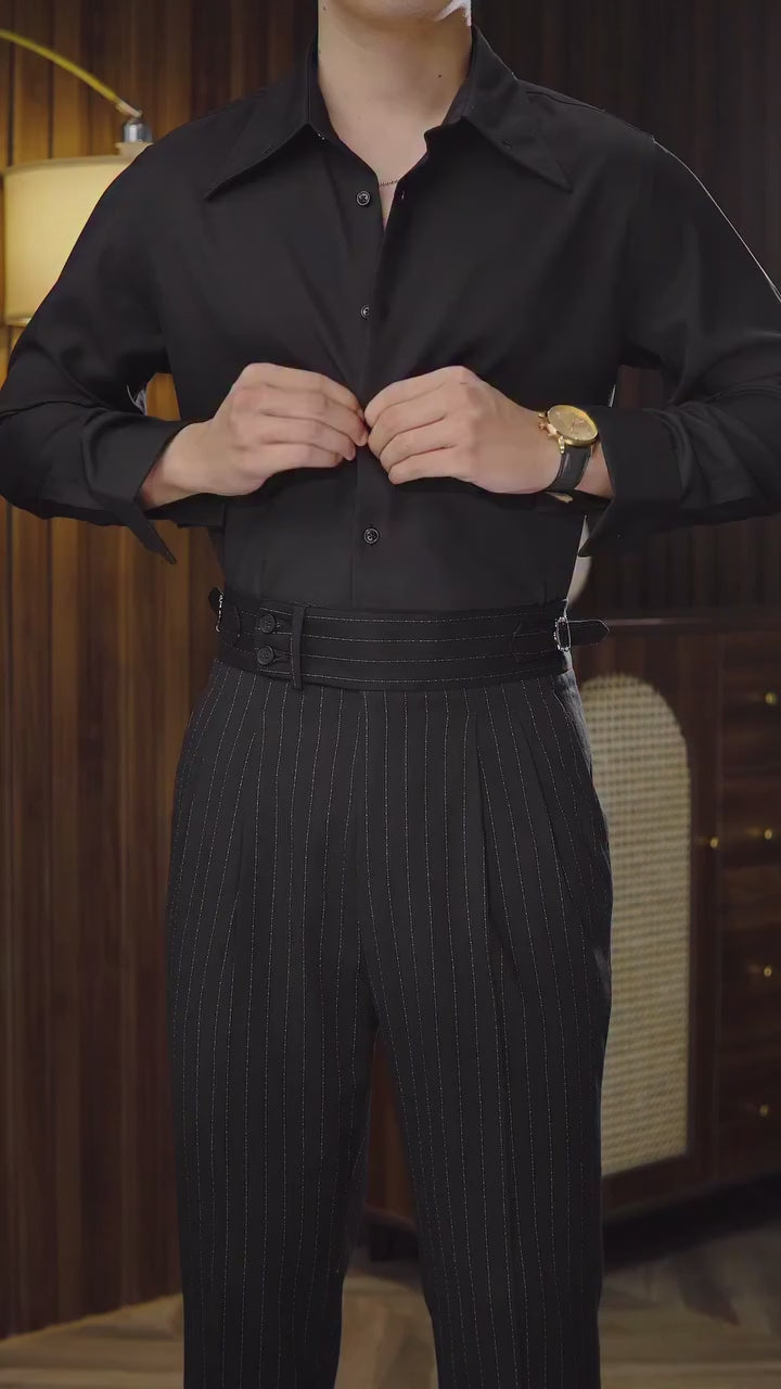 black pinstriped gurkha pant